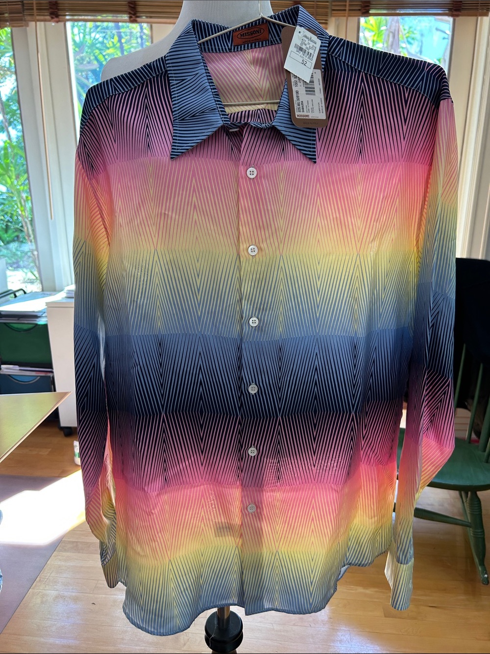 Missoni Men's Gradient Stripe Button-Down Shirt in Pink, Yellow & Navy